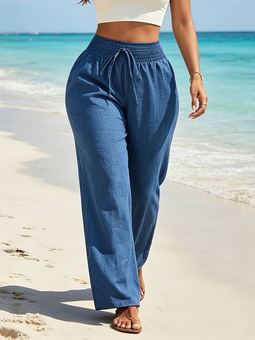 womens casual wide leg pants flowy high waist elastic trousers beach travel vacation wear