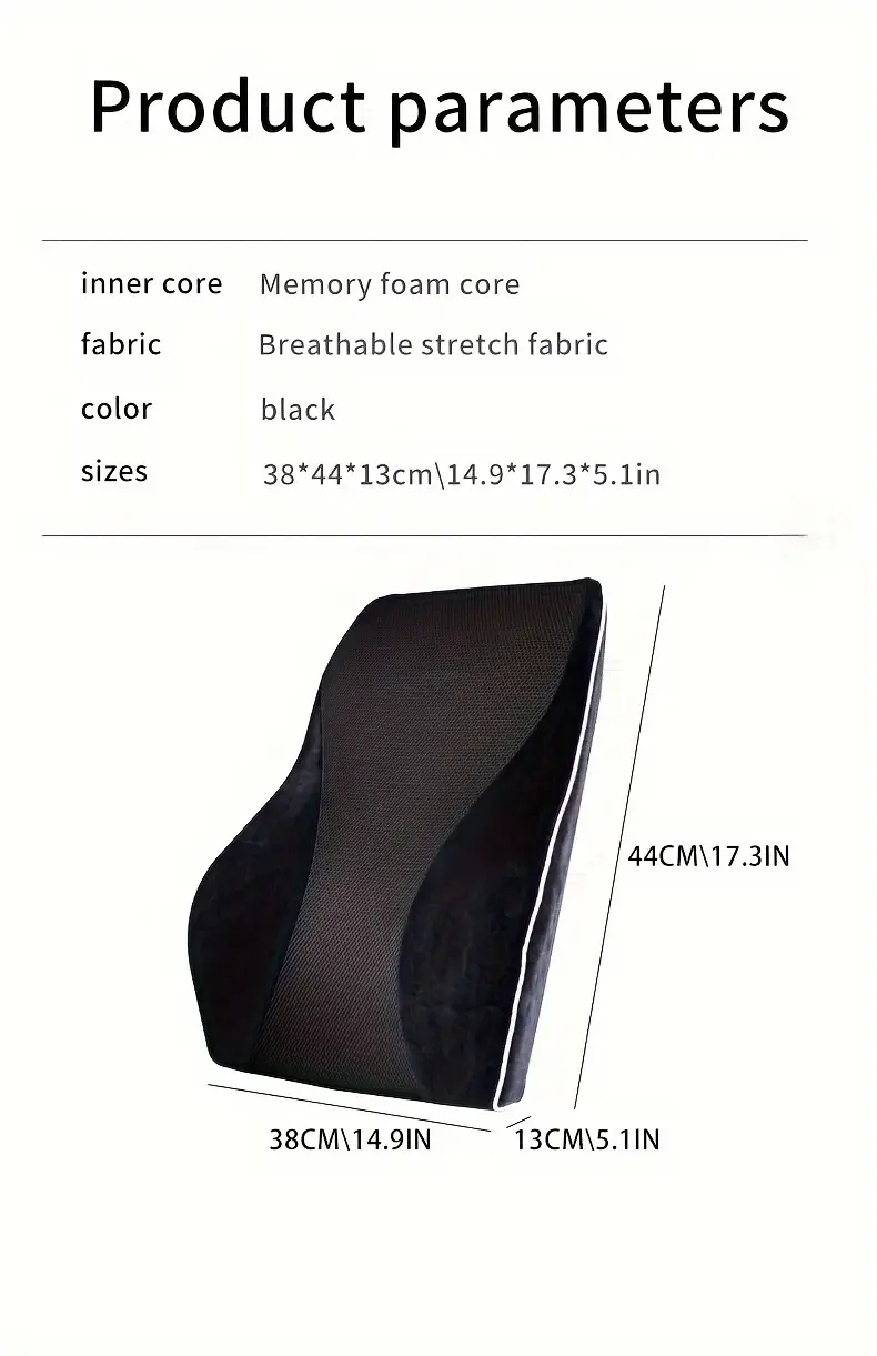 1pc ergonomic lumbar support cushion with breathable mesh adjustable straps lightweight knit fabric medium soft firmness for back support hand washable no electricity needed ideal for car office sofa removable cover black Product details 8