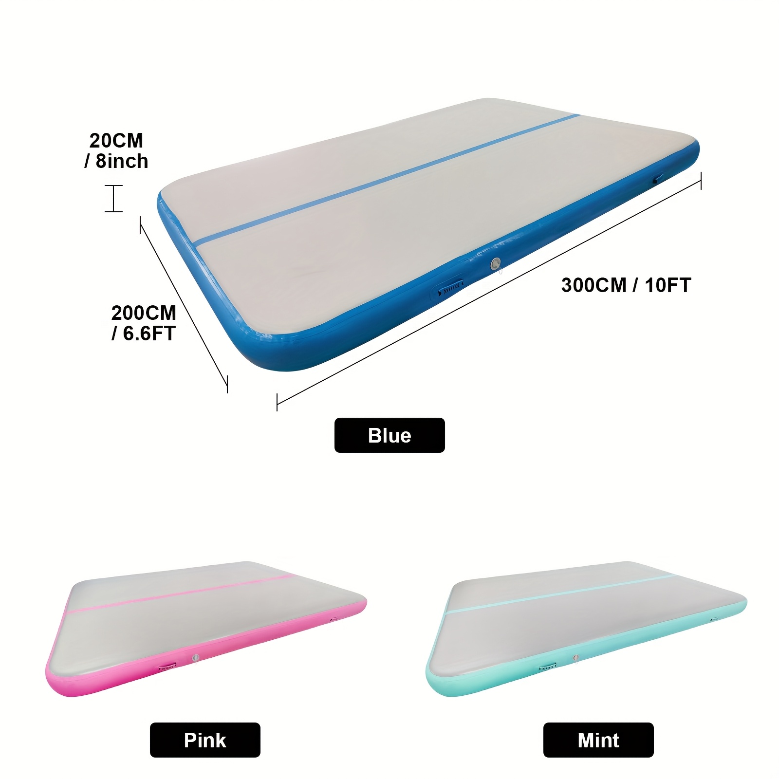 10ft x 6 6ft x 8 inches thick inflatable air gymnastics mat high quality pvc tumbling mat for home gym or outdoor use   in   and mint green with reinforced edges and rounded corners