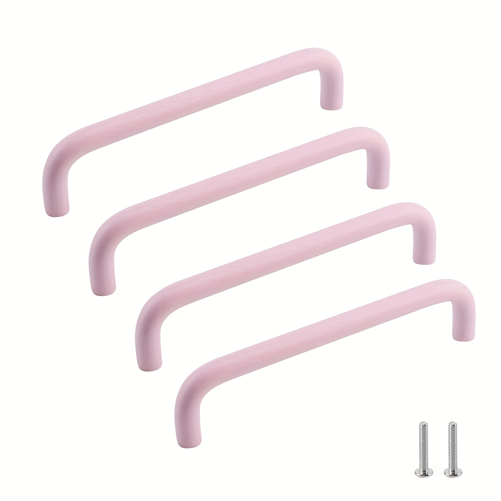 Image of 4pcs Pink Embedded Cabinet Handles, Aluminum Alloy Drawer Pulls, With Screws, Hole Center Distance 12.8cm, For Cabinet And Wardrobe Door Hardware