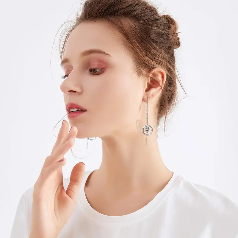 s925 sterling silvery march birthstone long dangle drop earrings artificial crystal birthday jewelry gifts for women Product details 1