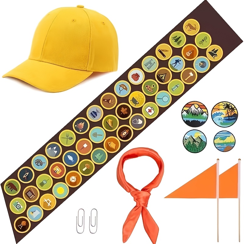 TEMU Costume Set - Includes Ribbon, Clothing Patch, Hat, Scarf, Flag, Adventure Party Set Supplies, Without Battery