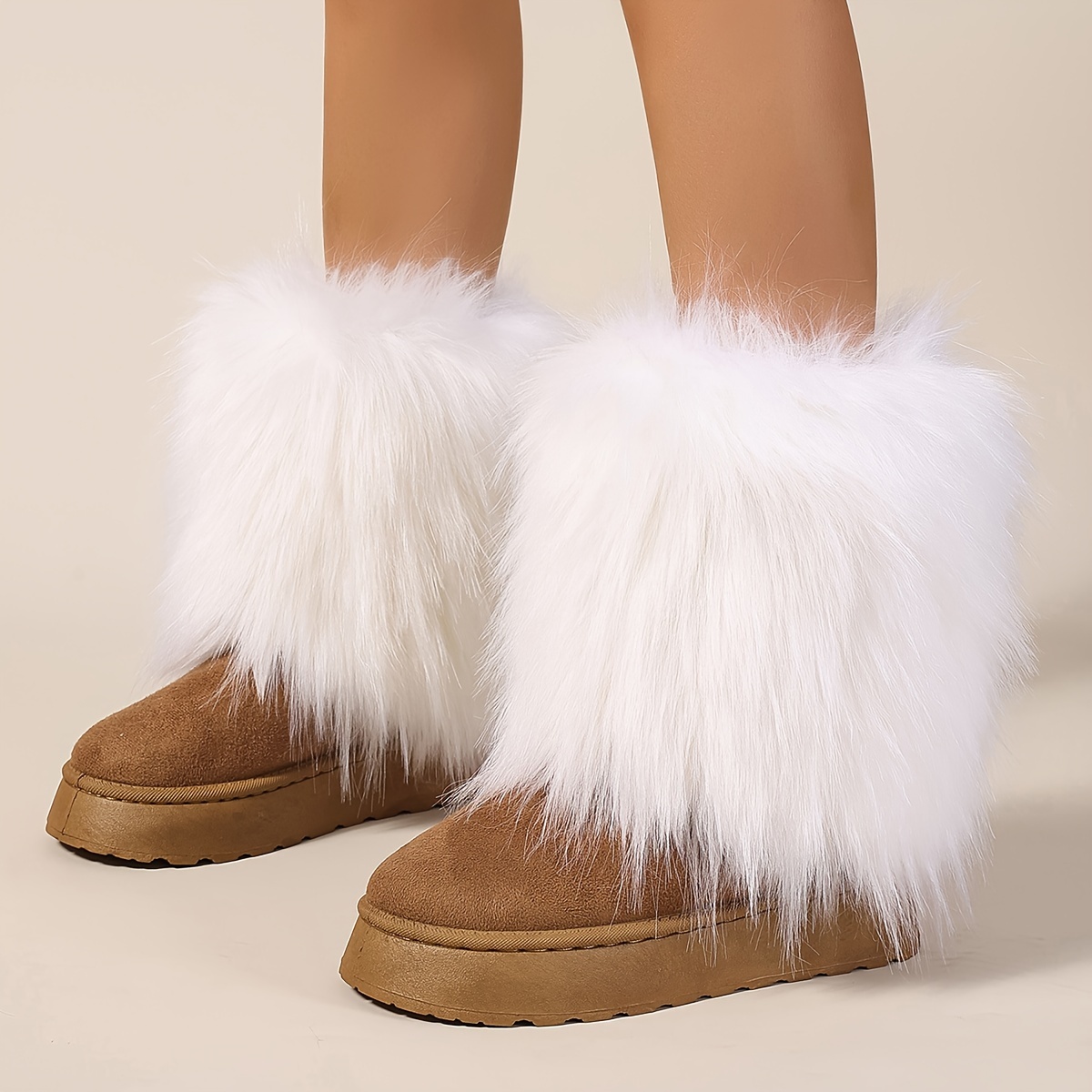 womens fluffy faux fur boots platform slip soft sole plush - Temu