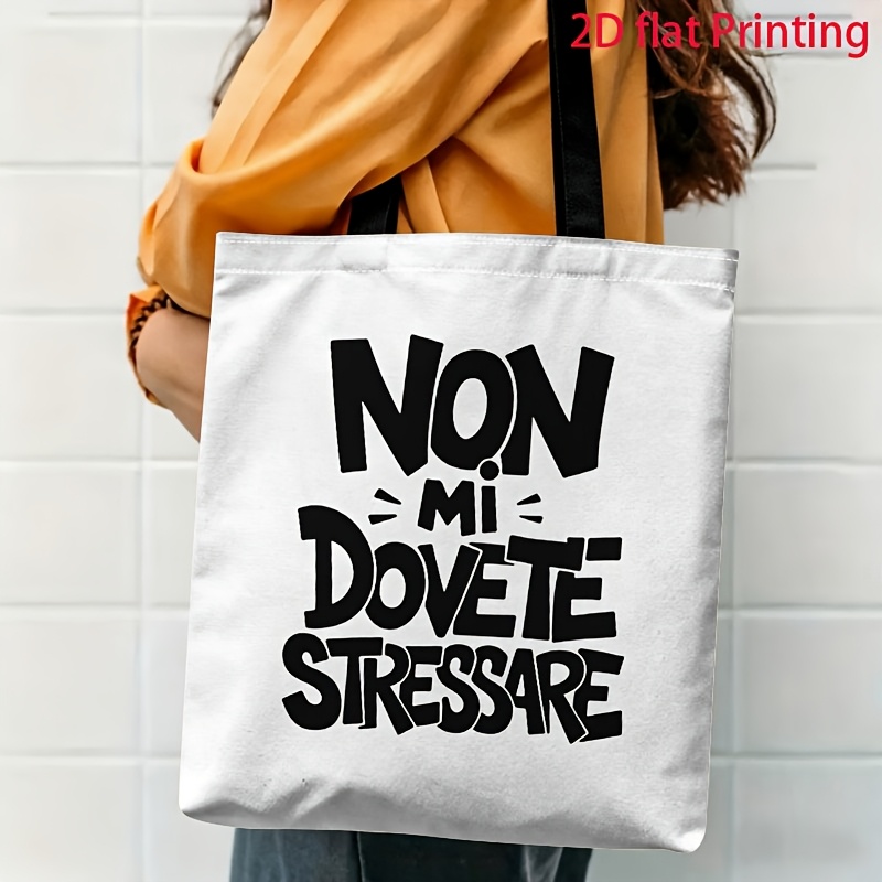 TEMU 1pc 2d Printed Art Text Pattern Shoulder Bag, Simple And Stylish Daily Tote Bag, Multifunctional Fashionable Lightweight Large-capacity Women's