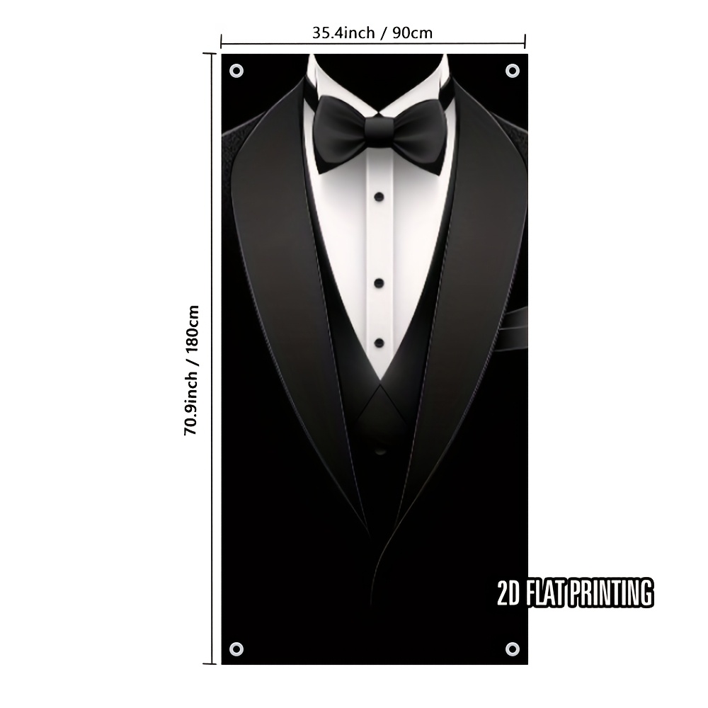 TEMU 2d Flat, 2d Door Banner, 1pc, 2d Flat Printing Black Tie Formal Pattern Door Protector, Door Banner Indoor/outdoor Decor, No Electricity Needed,