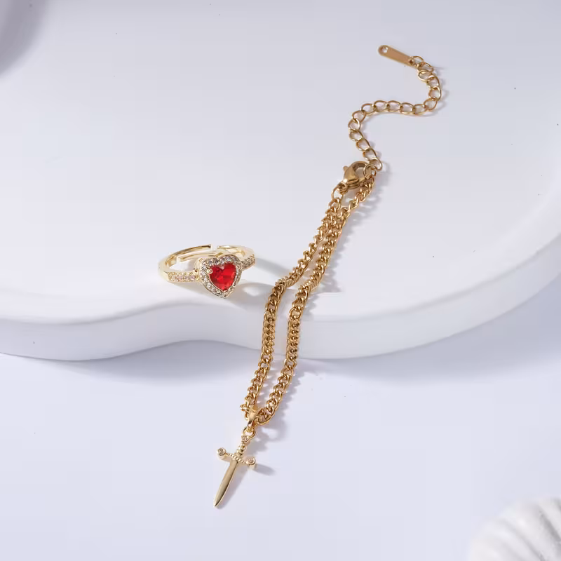 conjunto de regalo de pulsera y anillo para pareja con forma n lujoso elegante y a 2 piezas dorado 2 piezas 10