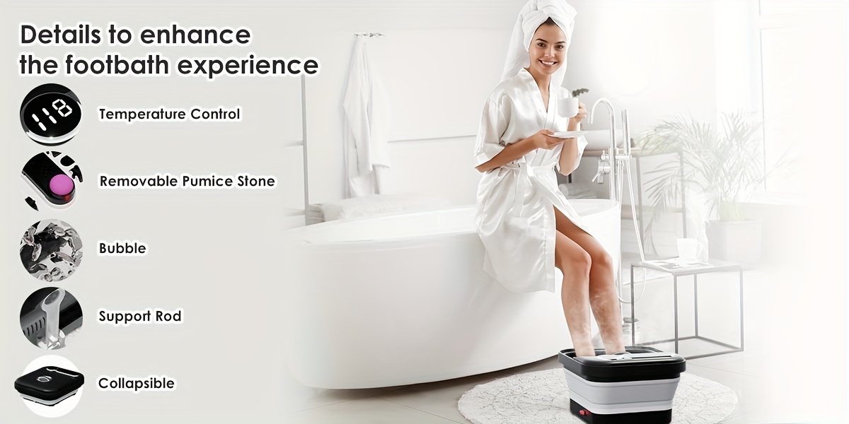 A Foldable Foot Spa Massager with a Heater And Temperature Controller, Featuring a Bubble Foot Bath, Six Massage Rollers, Vibration, And Red Light for Foot Soaking. an Essential Foot Massager for Winter, Making It a Perfect Warm Gift for Loved Ones!