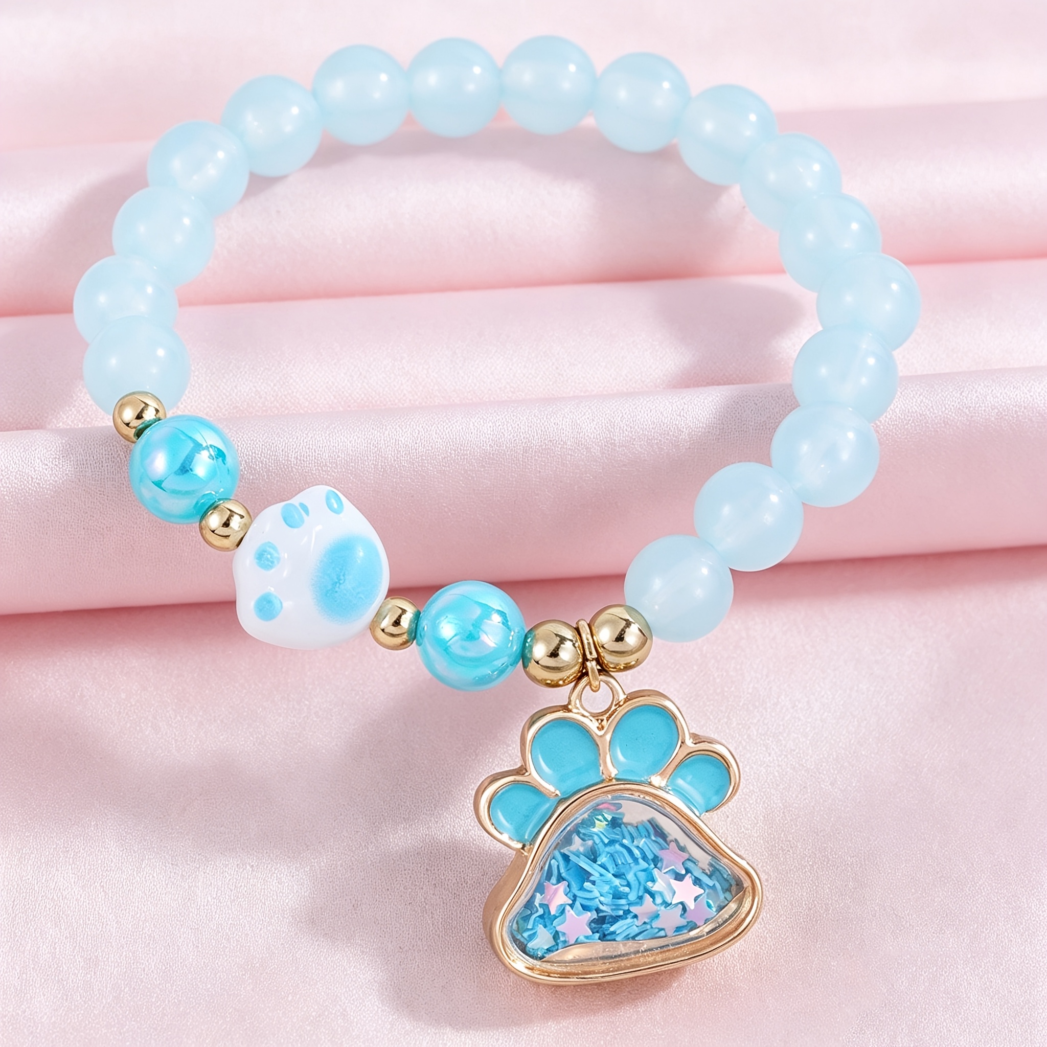 Cute Cat Paw Beaded Stretch Bracelet for Kids