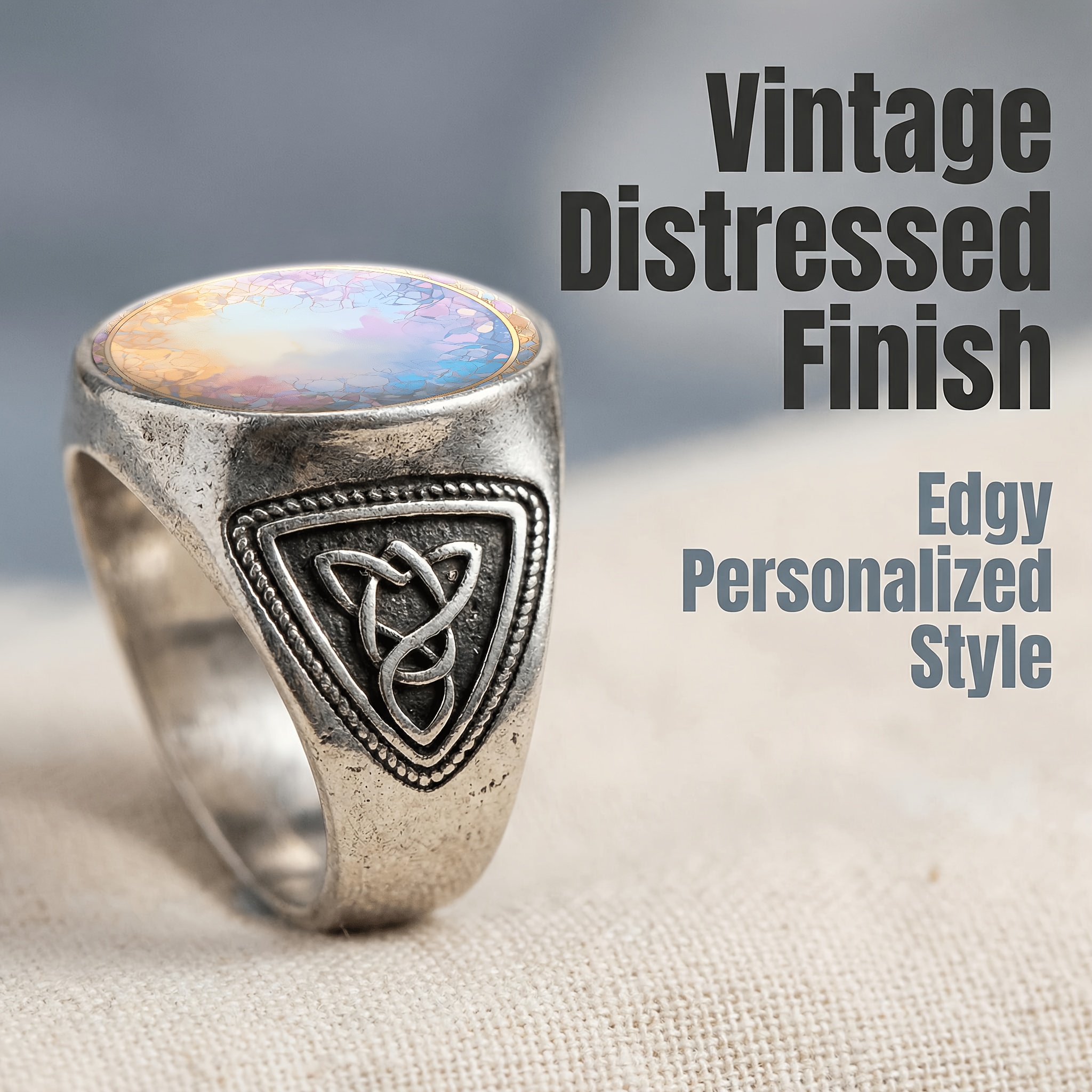 Metal Textured Ring for Men and Women, Colorful Pattern