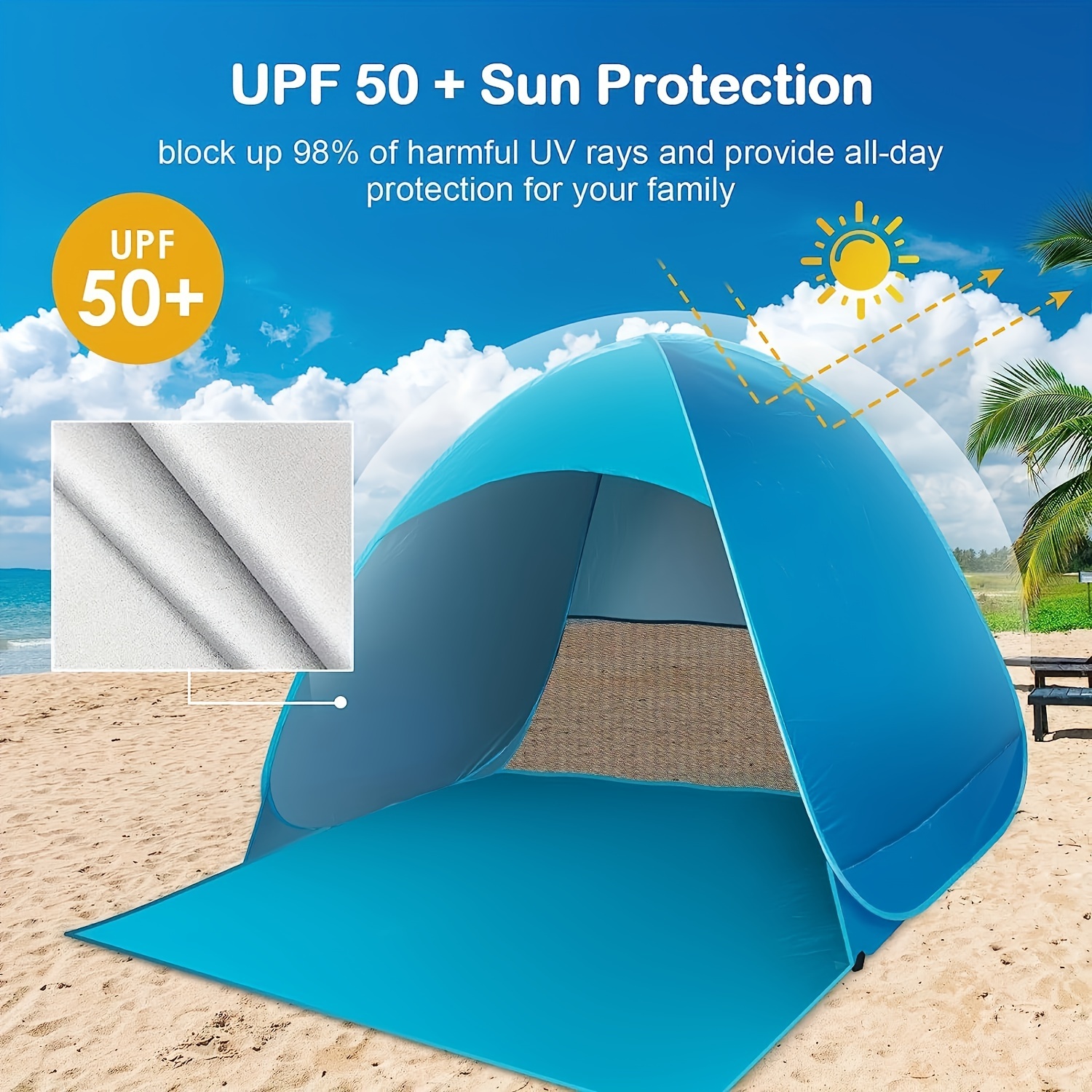 Tente pop-up portable pour 2 personnes - Légère, imperméable en polyester, abri de plage et de camping extérieur toutes saisons avec fermeture à glissière facile, tiges en alliage durables, conception de pied, protection UV UPF 50+, comprend 6 ancrages au sol, abri de plage | Tente facile à installer | Tiges en alliage durables, tentes de plage