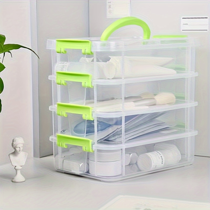 TEMU 1pc Adjustable 4-tier Stackable Plastic Organizer Box Lid - Large , Portable, Desk Storage For Cosmetics, Toys, Sundries - No Needed