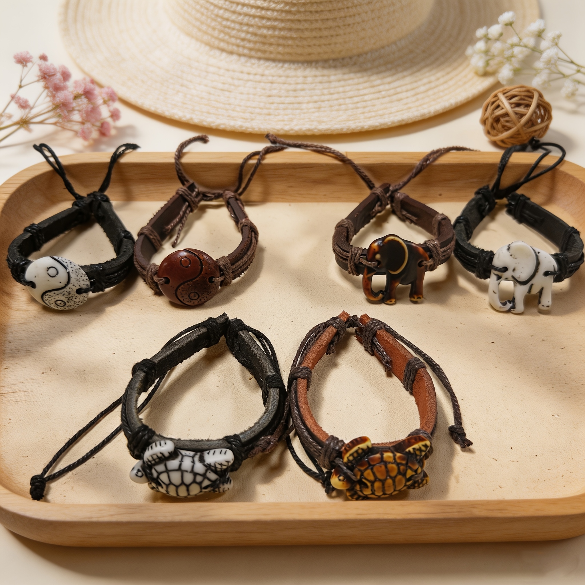 2pcs Retro Sea Turtle & Elephant Couple Pendant Set