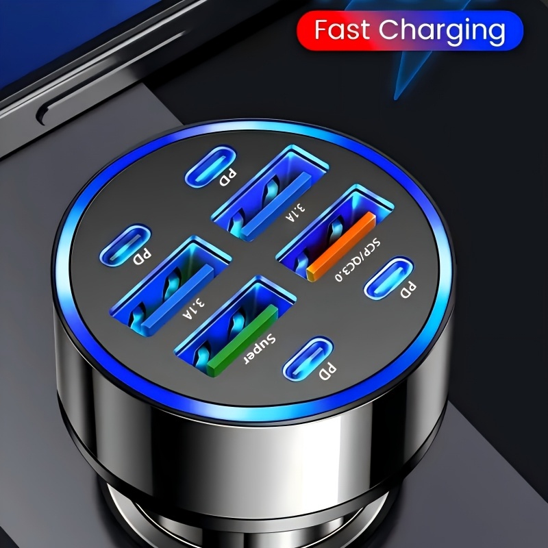 8-In-1 Car Phone Charger Featuring QC3.0 Fast Charging