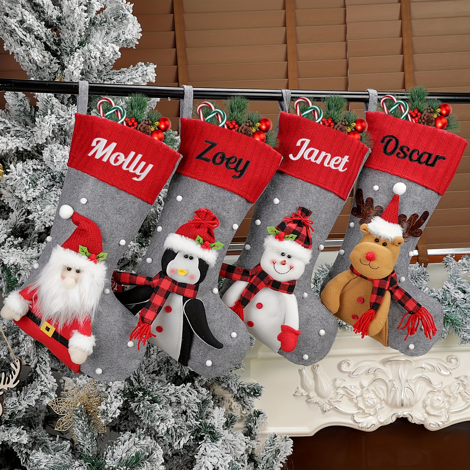 Chaussette De Noël Personnalisable Avec Nom Brodé - 46 Cm, Tricotée, Pour Décoration Intérieure Et Cadeaux