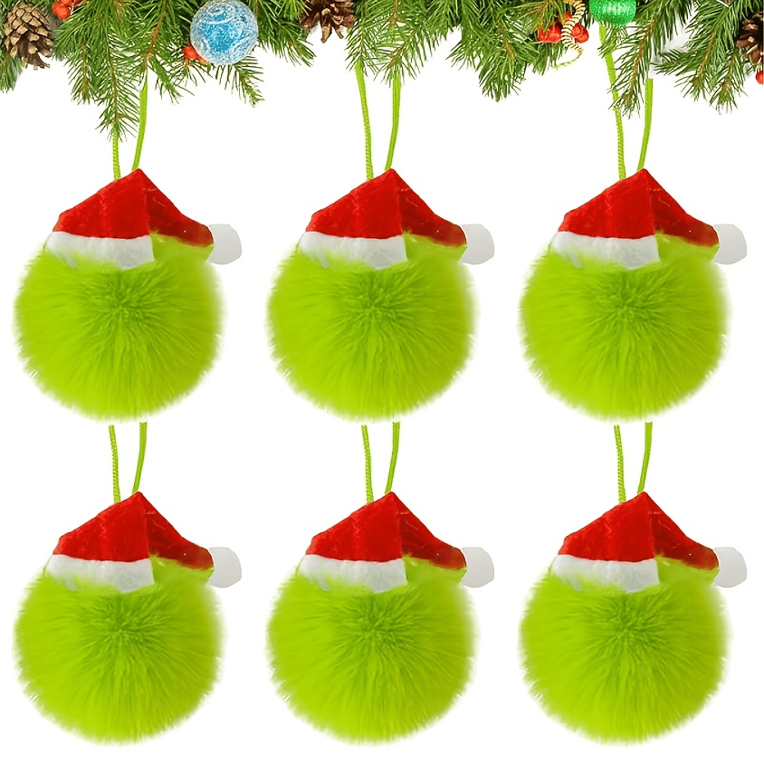 TEMU Lot de 6 boules de Noël en fausse fourrure avec détails de chapeau - Décoration douce et traditionnelle pour sapin, couronne, cheminée,