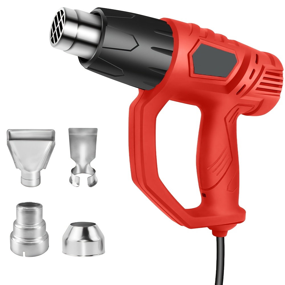 Image of Heat Gun, Professional Dual Temperature Settings Double Heating Wire Hot Air Gun Kit, Protection, 4 Nozzles For Paint Stripping, Car Film, Shrinking Pvc, Crafts