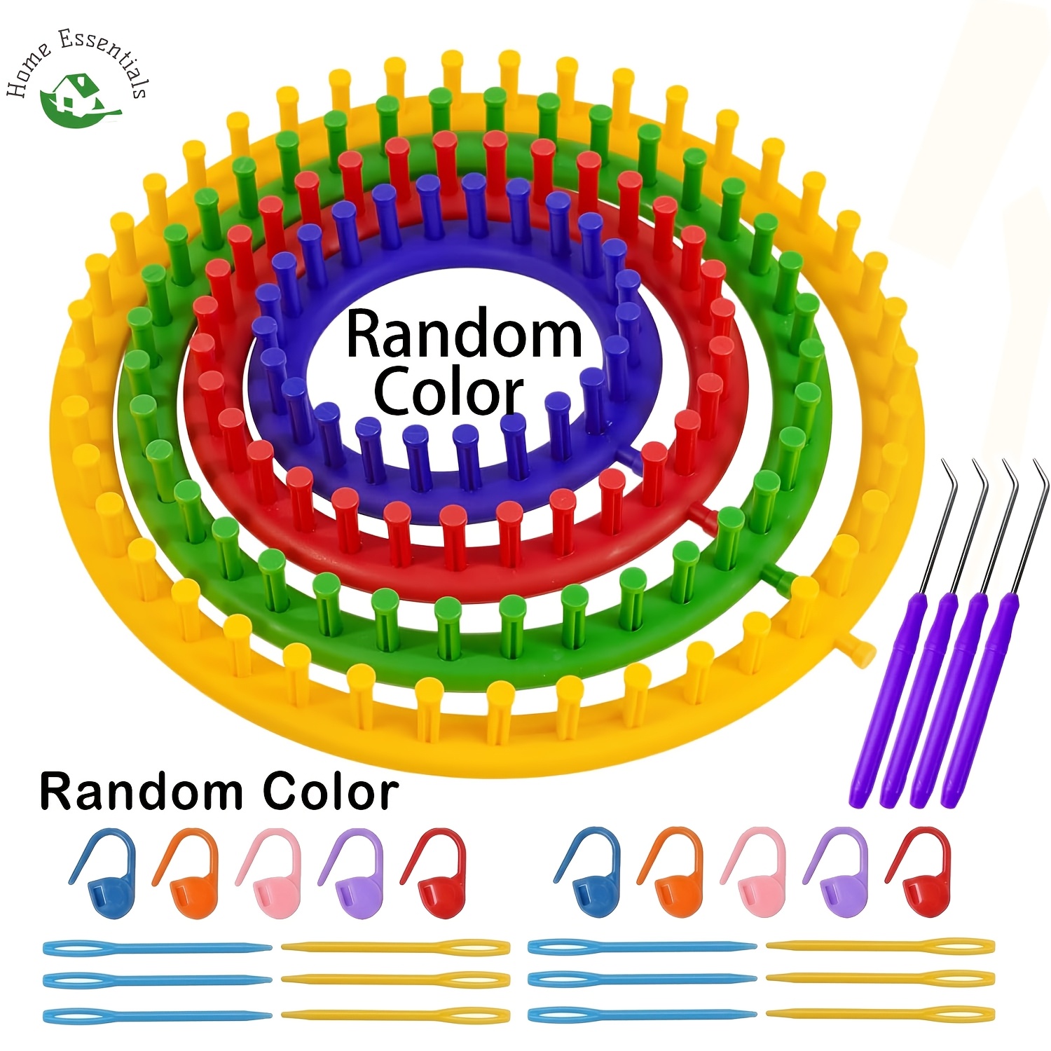 TEMU 4 Sizes Round Knitting Loom Set Ranodm Color - Professional Diy Scarf Hat Beanie Maker Kit For Beginners - Includes 4pcs Crochet Hook, 12pcs