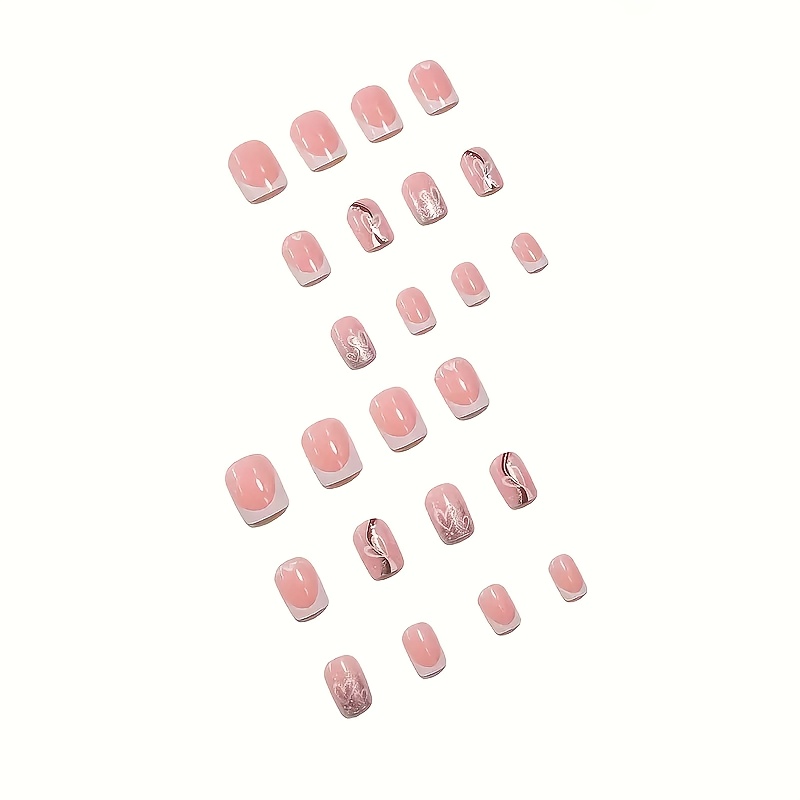 Short Square-shaped Heart-stripe Glitter Mica Powder Mixed Design, 24pcs Press-on Wearable Nails, Reusable False Nails
