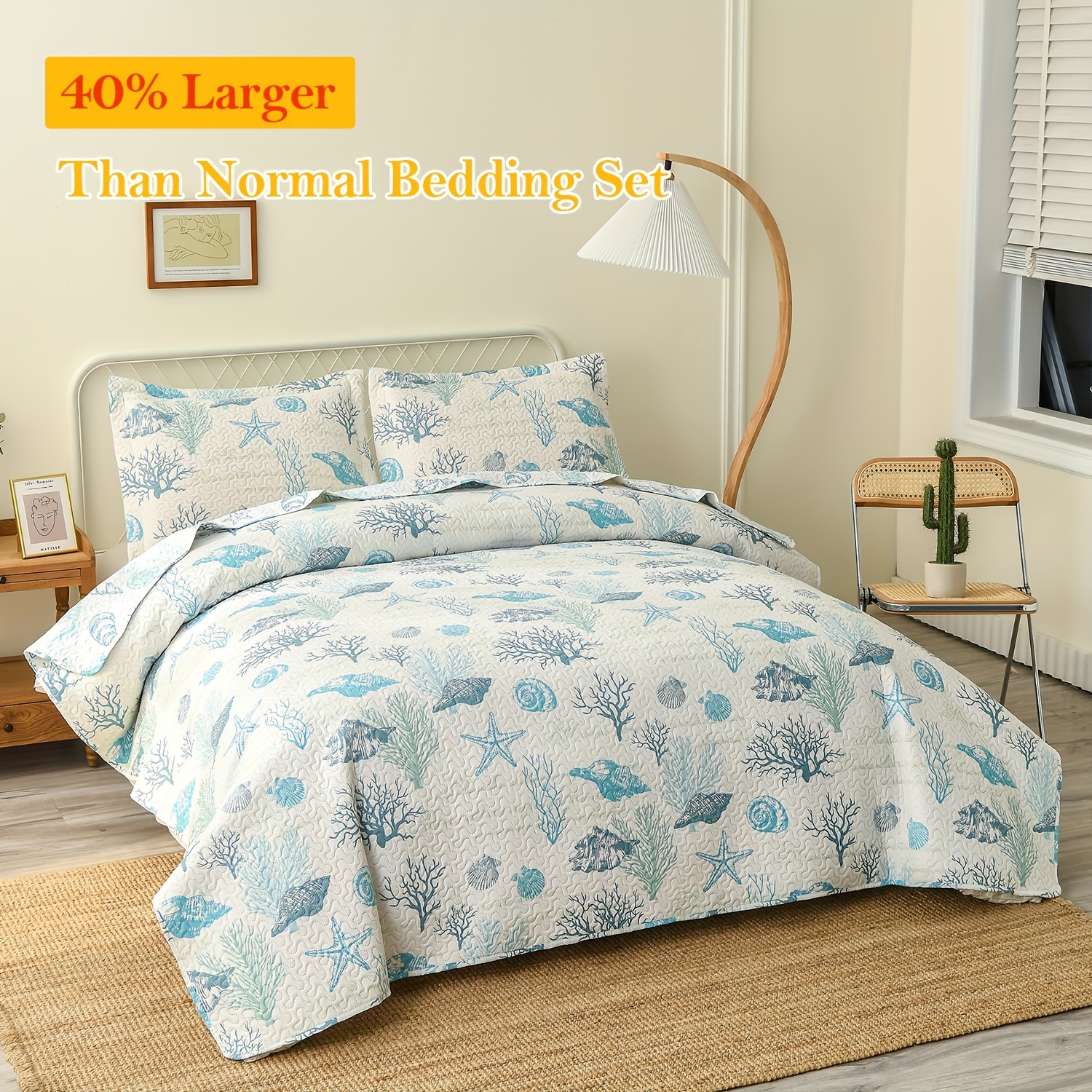 

Quilt Set Lightweight Soft Microfiber Quilted Bed Cover With Pattern Bedding Set For All Season 3 Pieces (1 Quilt, 2 Pillow Shams)