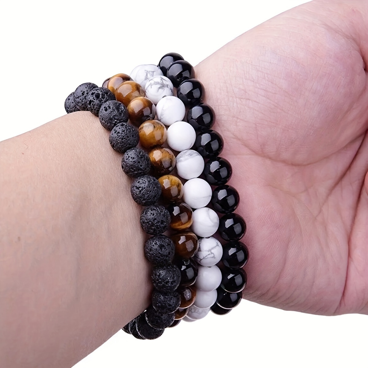 TEMU 4pcs Natural Stone Beads Bracelet Set, Fashion Bracelets For Men