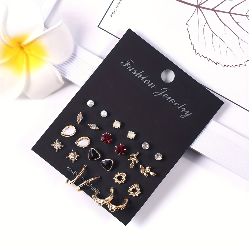 TEMU 12 Paires de Boucles d'Oreilles Géométriques Triangulaires de Feuille pour Femmes
