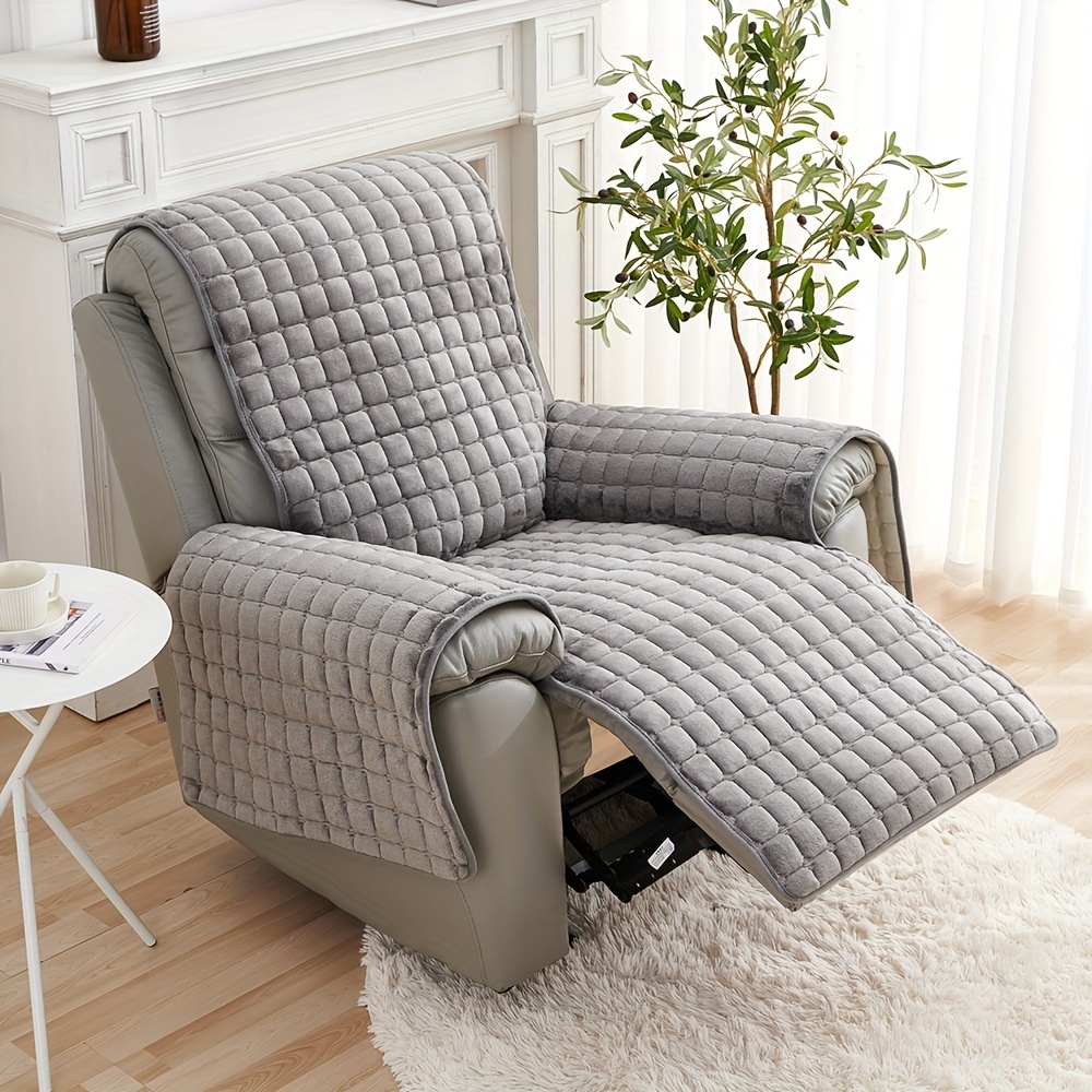 

Quilted Recliner Chair Slipcover Contemporary Style - 1 Pcs Flannel Non-slip Cover With Band, Machine Washable Furniture Protector With Straps