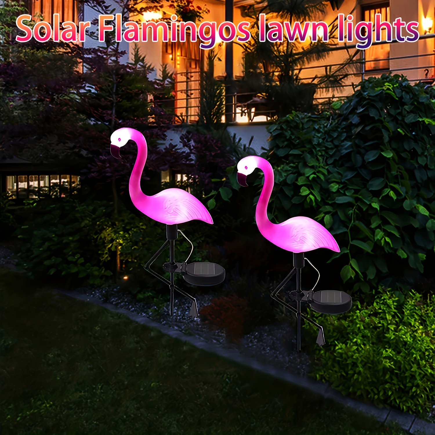 

Solar Flamingo Lawn Lights, Pink Garden Pathway Stake Outdoor Decor, Plastic Semi-flush Mount Fixture With Nickel Battery, Metal Finish, Toggle Control, No Accessories Included