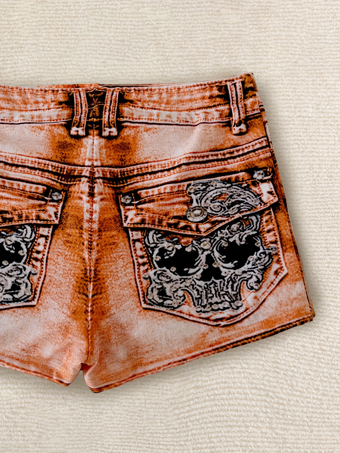 Easter Single Imitation Denim Print High-Waisted Women's Swim Shorts P0234