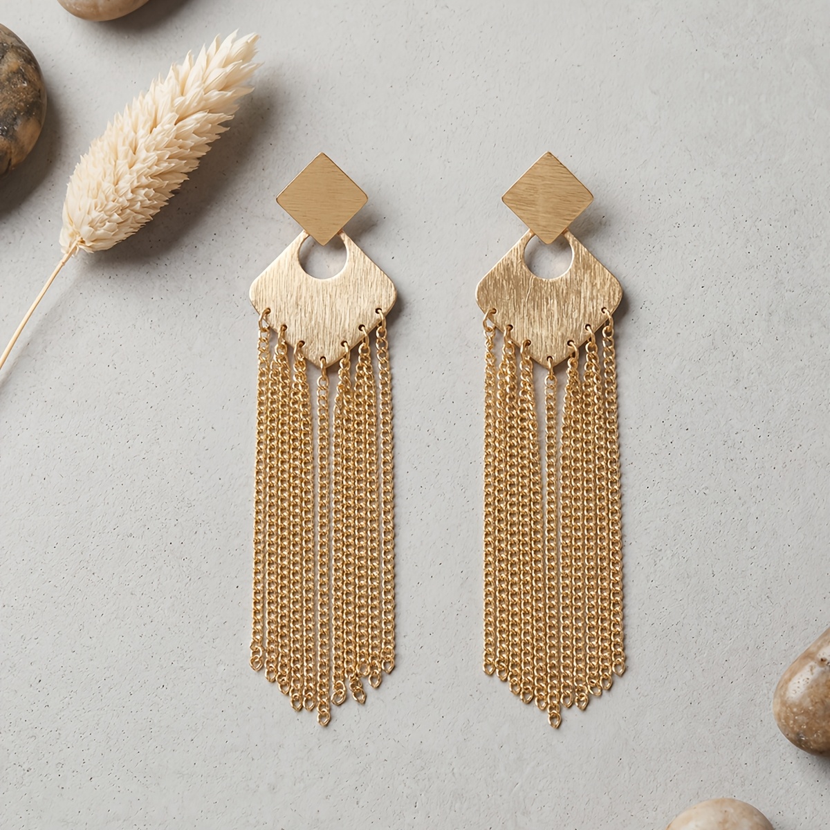 Women's Draped Geometric Multi-Layer Tassel Earrings, Retro Style