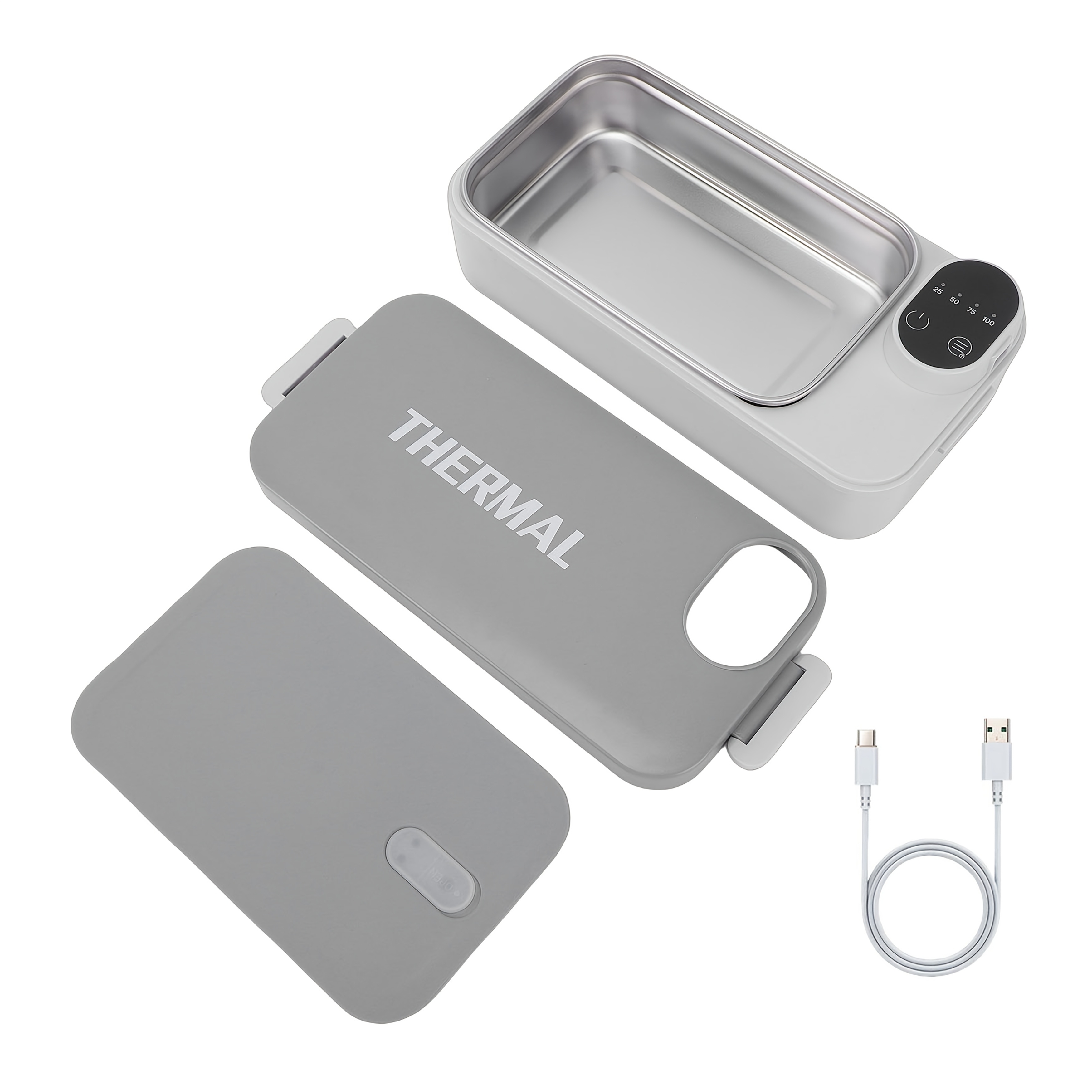 TEMU Heated Lunch Box, Food Heater, 30-80°c Adjustable, Quick Heating, Usb Charging, 900ml Large Capacity, 304 Stainless Steel, Portable Removable,