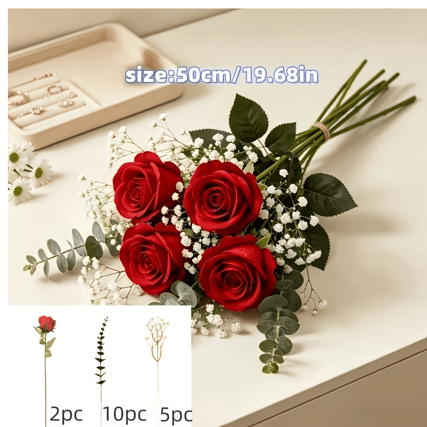 TEMU Bouquet de 17 pièces de fleurs de Noël artificielles, bouquet de 13,78 pouces, des aiguilles de pin, des tiges de , des pommes de pin et des