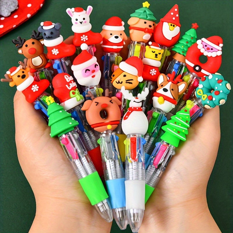 TEMU 16pcs Christmas Ballpoint Pens Set - Retractable, Lightweight With Snowman, Reindeer, Tree & Santa Designs - Office & Party Favors