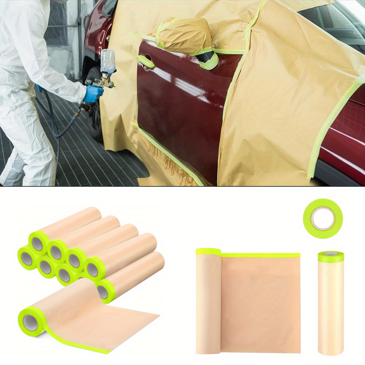 

1.47*49.2ft, Pre-taped Automotive And Home Masking Paper Roll - Self-adhesive Insulation Material For , Surface Protection, And Mess-free Painting - Uncharged And For Christmas