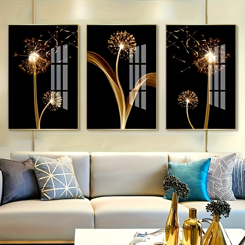 E-shop 2D Flat, 2D Flat, 3-teiliges Set: Verleihen Sie Ihrem Wohnzimmer einen Hauch von Luxus mit diesem rahmenlosen, abstrakten goldenen