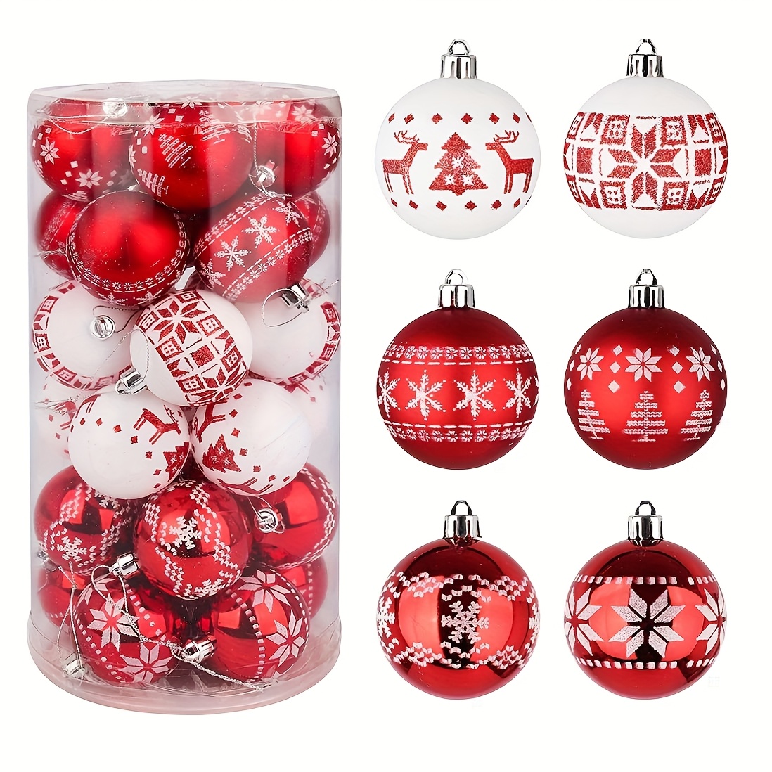 TEMU 24/ 30pcs, 6cm Christmas Tree Decoration Set - Plastic Hanging Ornament For Home, Wedding, Party - Hand-painted Design, Christmas Holiday Decor
