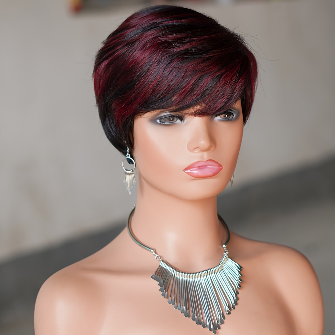 

Short Bob Wig Human Hair Pixie Cut Wigs Human Hair Wig None Lace Front Wig With Bangs P1b/99j Straight Full Machine Made Wig For Women 6inch