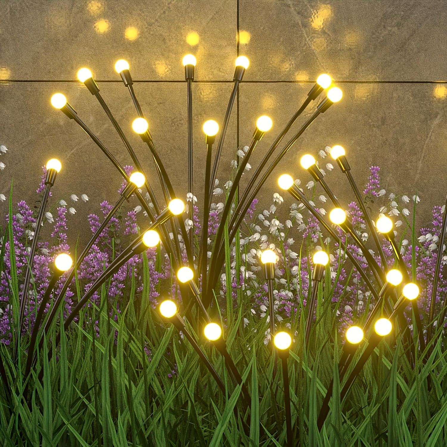 6/8/10-Light Solar Lawn Lamp for Yard, Illuminated Diode Wind Drive Firefly Ground Stake Light, Garden Ramadan Decoration Festival Lamp, Energy-Efficient Switch Control, Detachable Spotlight, Plastic Material, Solar-Powered, Outdoor Lighting