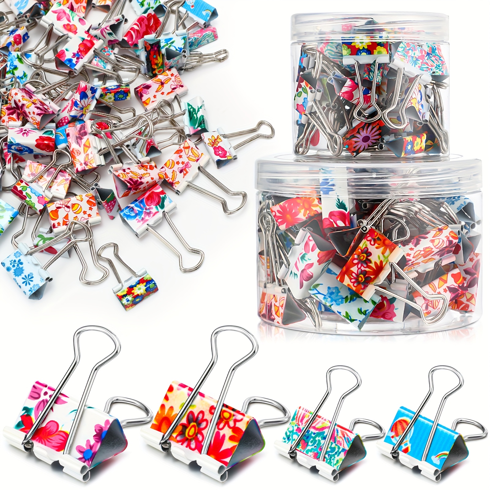 TEMU 88pcs Binder Clips Floral Binder Clips Binder Paper Clips Colored Binder Clips Large Binder Clips Office Supplies Metal Clips With Box For