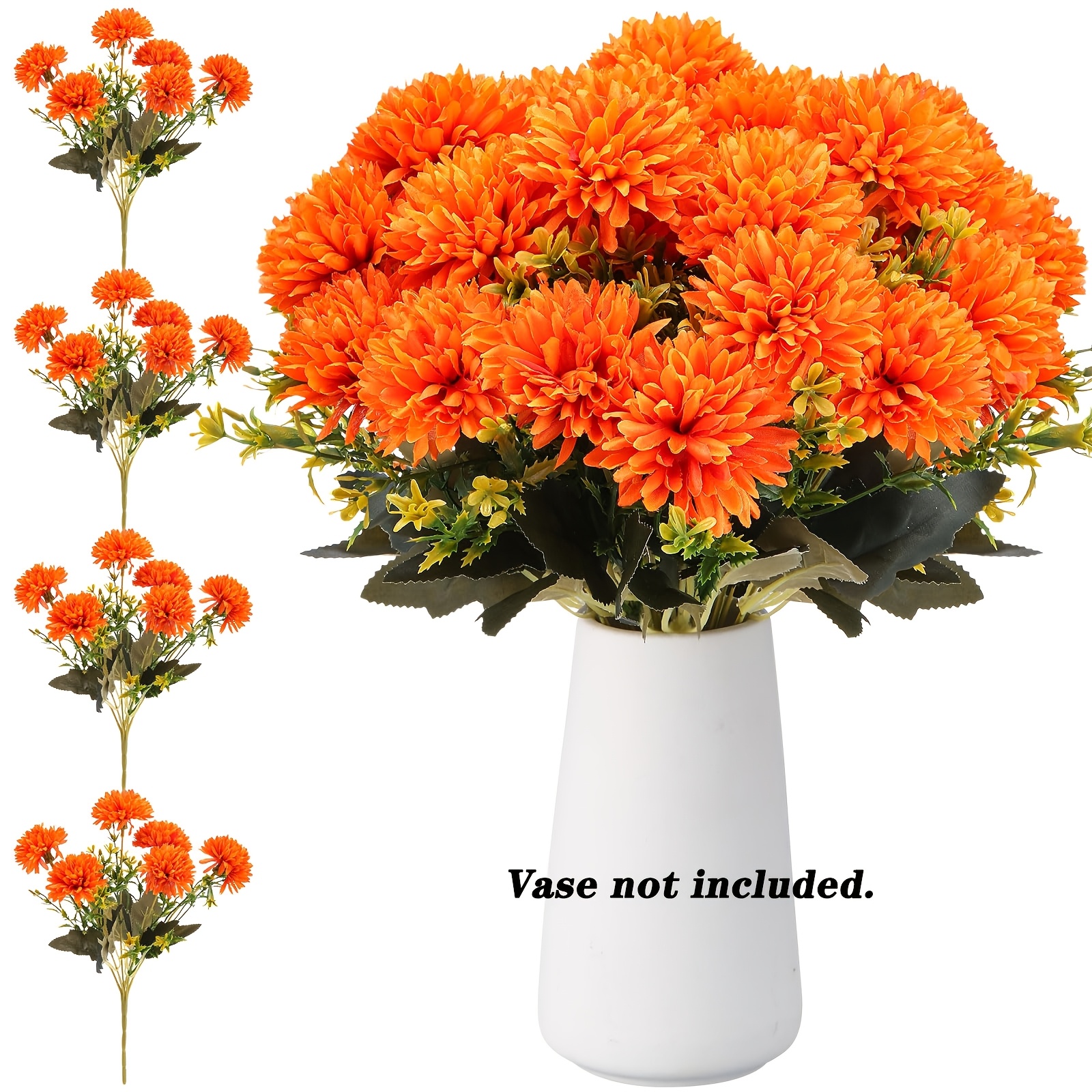 Image of Set Of 4 Artificial Orange Chrysanthemum Flower Balls, Perfect For Autumn Home Decor, Indoor Floral Arrangements, And Table Or Fireplace Decorations