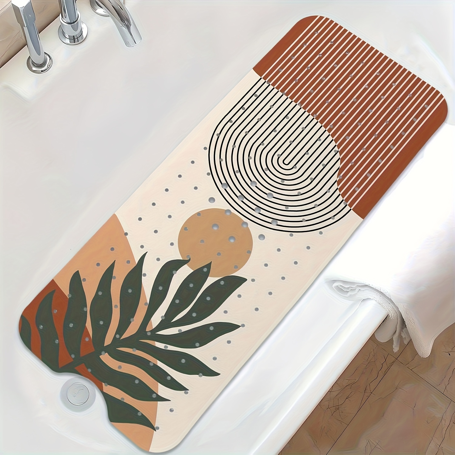 Image of Bathroom Bathtub Anti-slip Mat, With Suction Cups And Drainage Holes, Bohemian Style Bathtub Mat Fresh Anti-slip And Easy To Clean