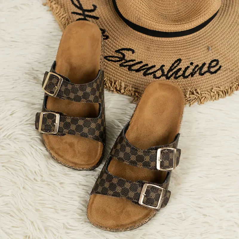 womens summer slide sandals comfortable flat sole double toe pu cover Product details 0