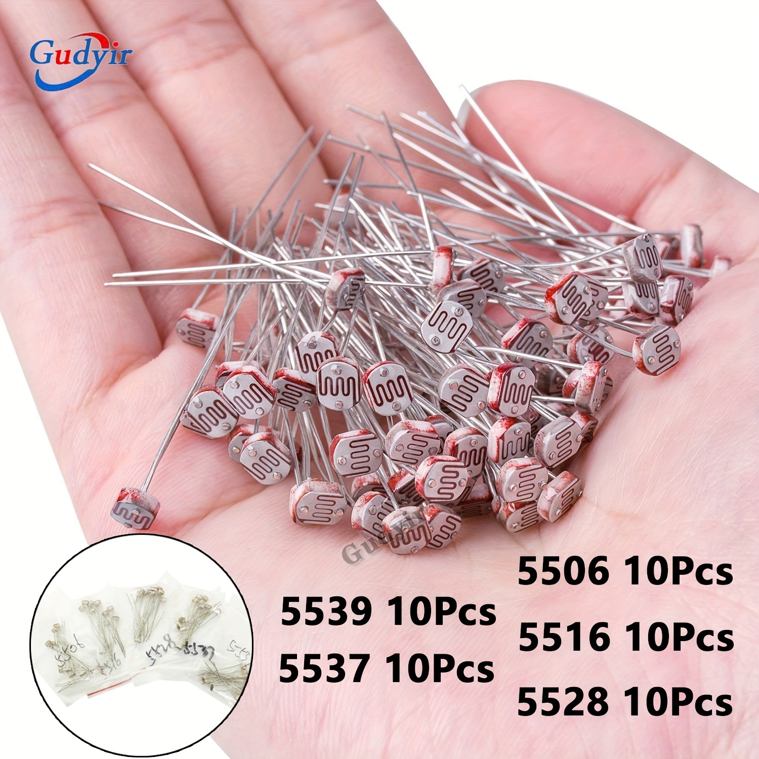 

50pcs Photoresistor Photo Light Sensitive Resistor Kit 5506/5516/5528/5537/5539 5 Values * 10pcs Light Resistor 5mm