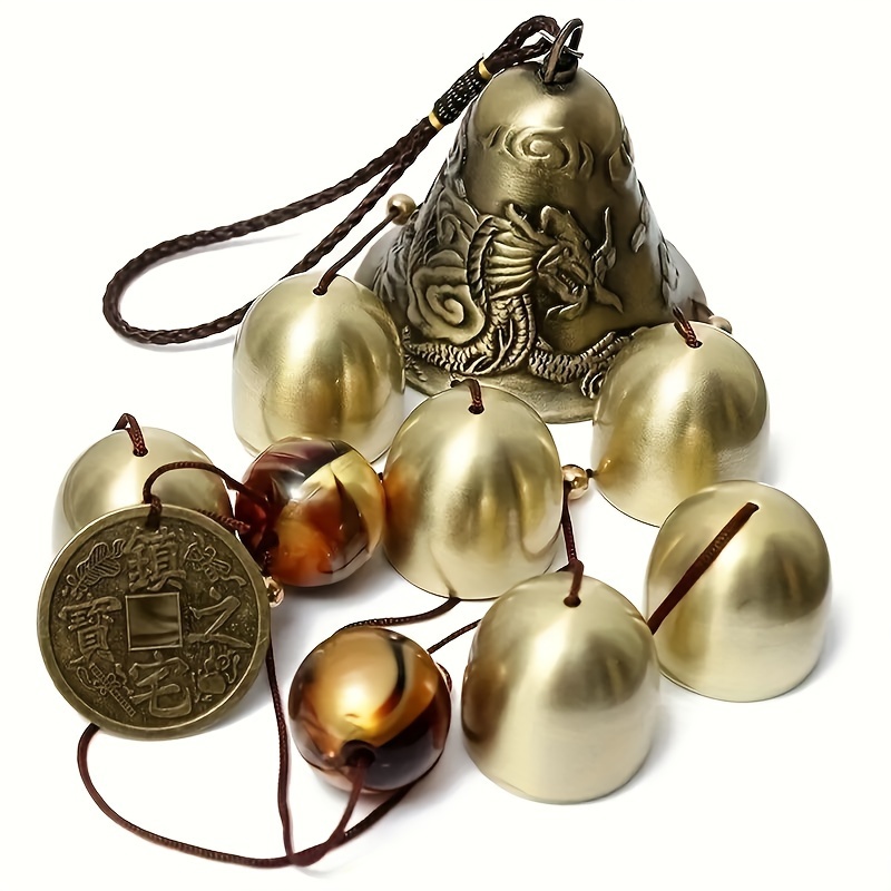 

Lucky Dragon Wind Chimes - 6 Bell Copper Alloy Charm - Attractive Yard Decor For Home & Garden - Brings Good Luck Blessings With Bells
