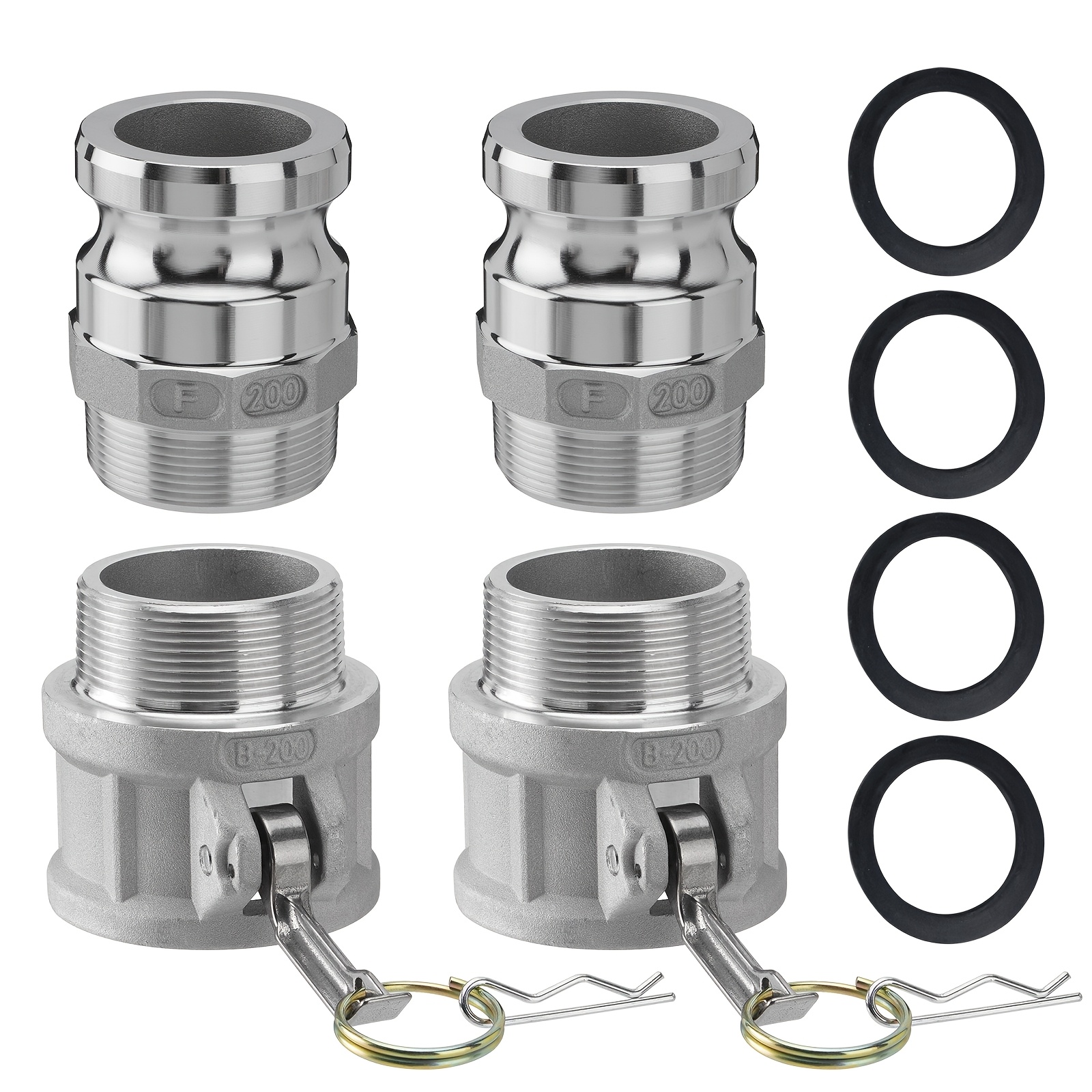 TEMU 2-inch Fittings Type B And Type F Hose Fittings Set + 4pcs Gaskets For 2-inch Male/female Couplings Cam Hose Fittings