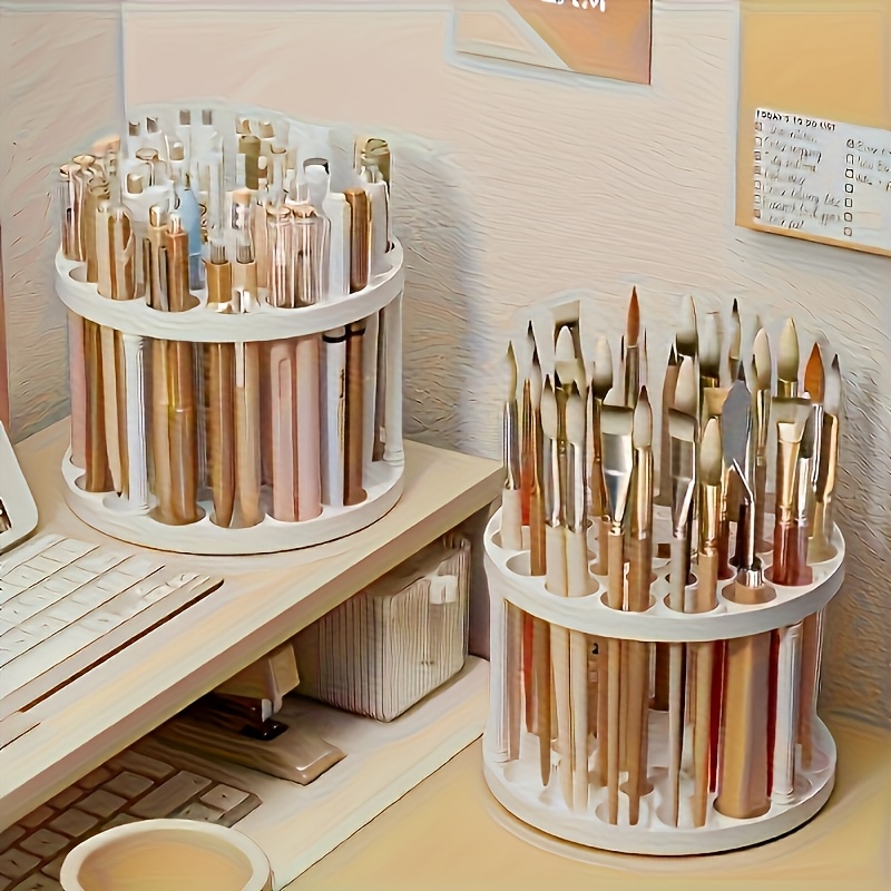 360 rotating paint brush holder space saving white desktop organizer with polished   ceramic coated plastic inserts for art  s pens makeup tools elegant design for home or office office desk accessory modern white organizer polished   paint   paint brush organizers Product details 1