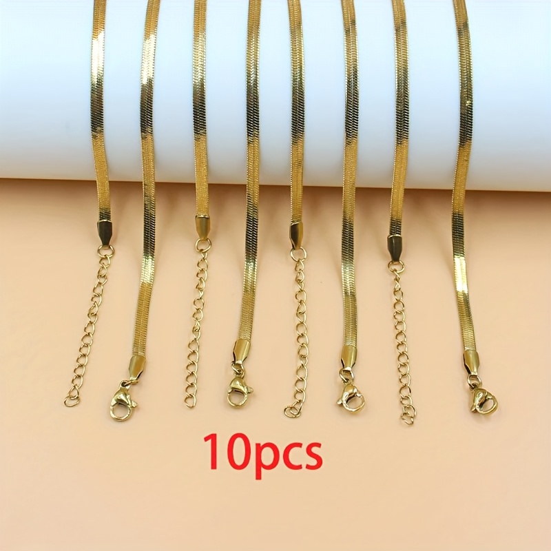 E-shop 10er-Set Edelstahl Modische Unisex Ketten mit Flachem Schlangenknochen-Anhänger Zubehör