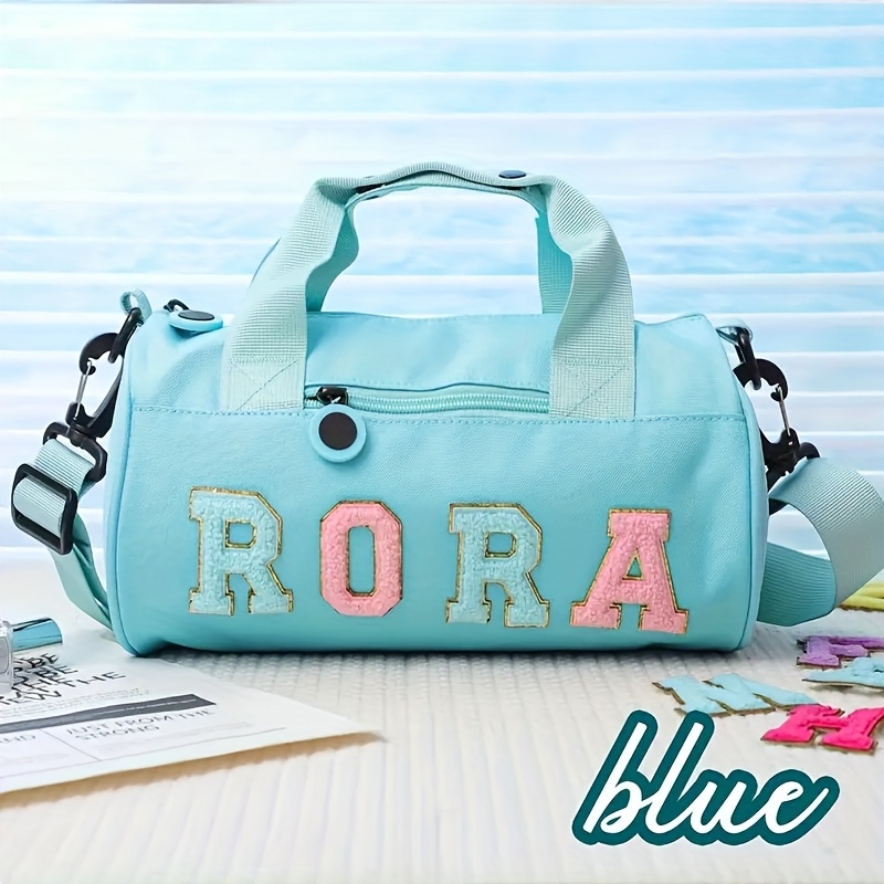TEMU Bolsa de gimnasio personalizada para mujer, bolsa de viaje con correa de y parche bordado de copo de nieve con letra, bolsa de baile, bolsa de