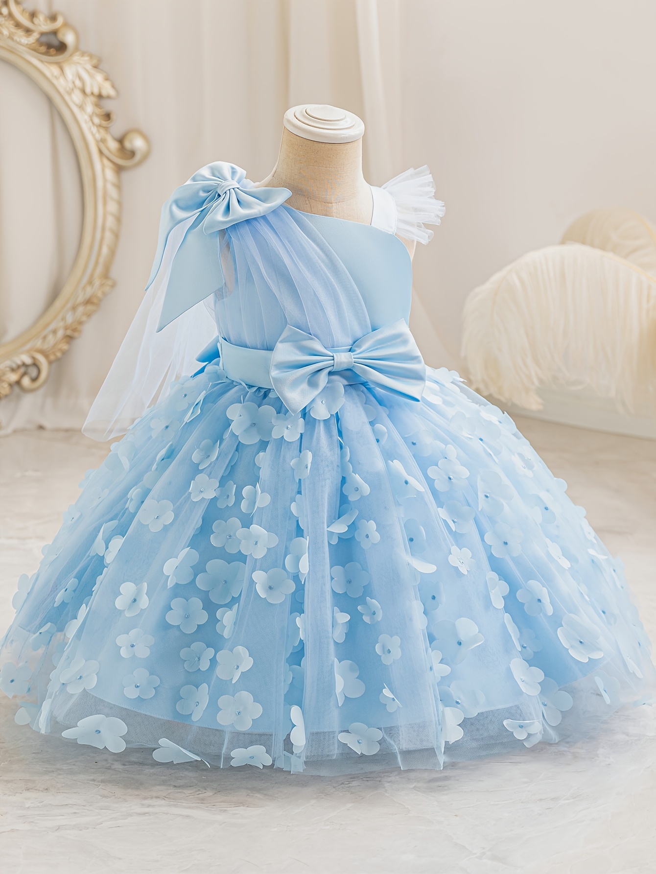 Flower Girl Dress for Wedding Elegant Blue hot Tulle Short Dress Star&Moon Fairy Princess Dress for Fairy Birthday Baby Girl Dress Toddler Dress