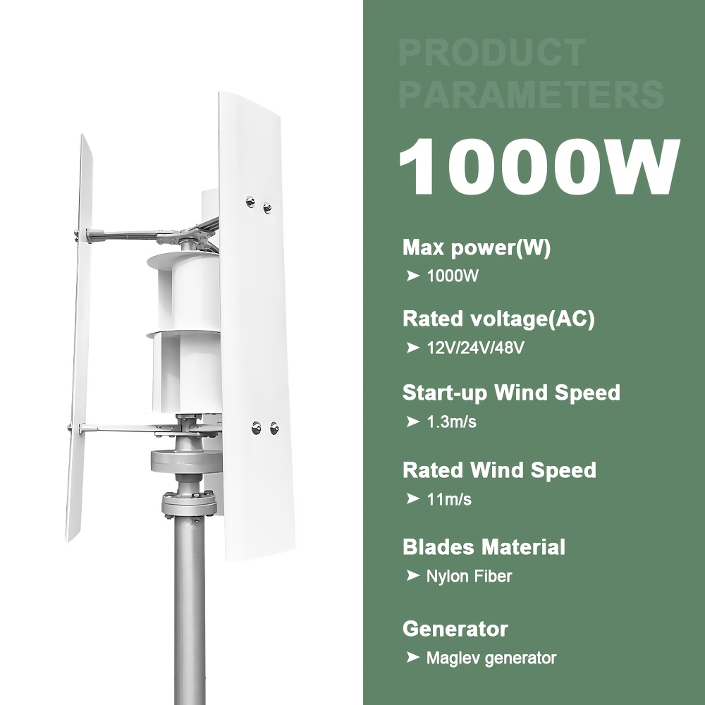 Image of Permanent Magnet Generator - Vertical-axis Wind Turbine, With 3 , 1000w, With A Free Mppt Controller, Suitable For Camping, Gardens, And Street Lighting.