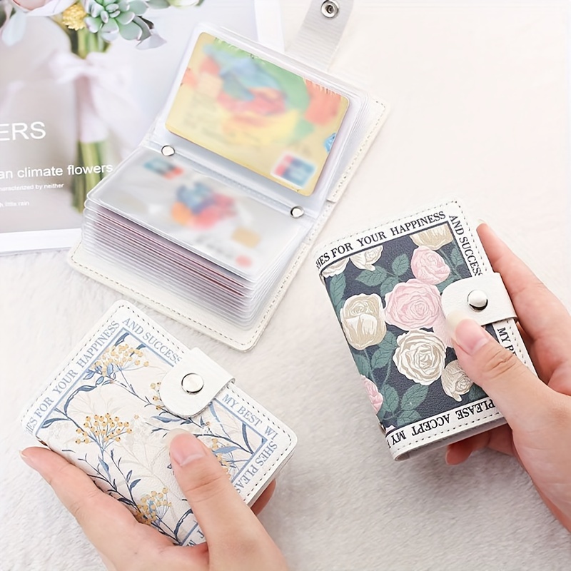 

Flower Pattern Credit Card Bag, Large Capacity Compact Card Wallet, Portable Business Card Bag